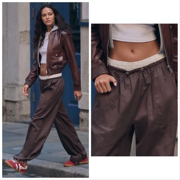 Anthropologie Daily Practice Adjustable Ankle Pants in Chocolate Size L NEW - Picture 3 of 15